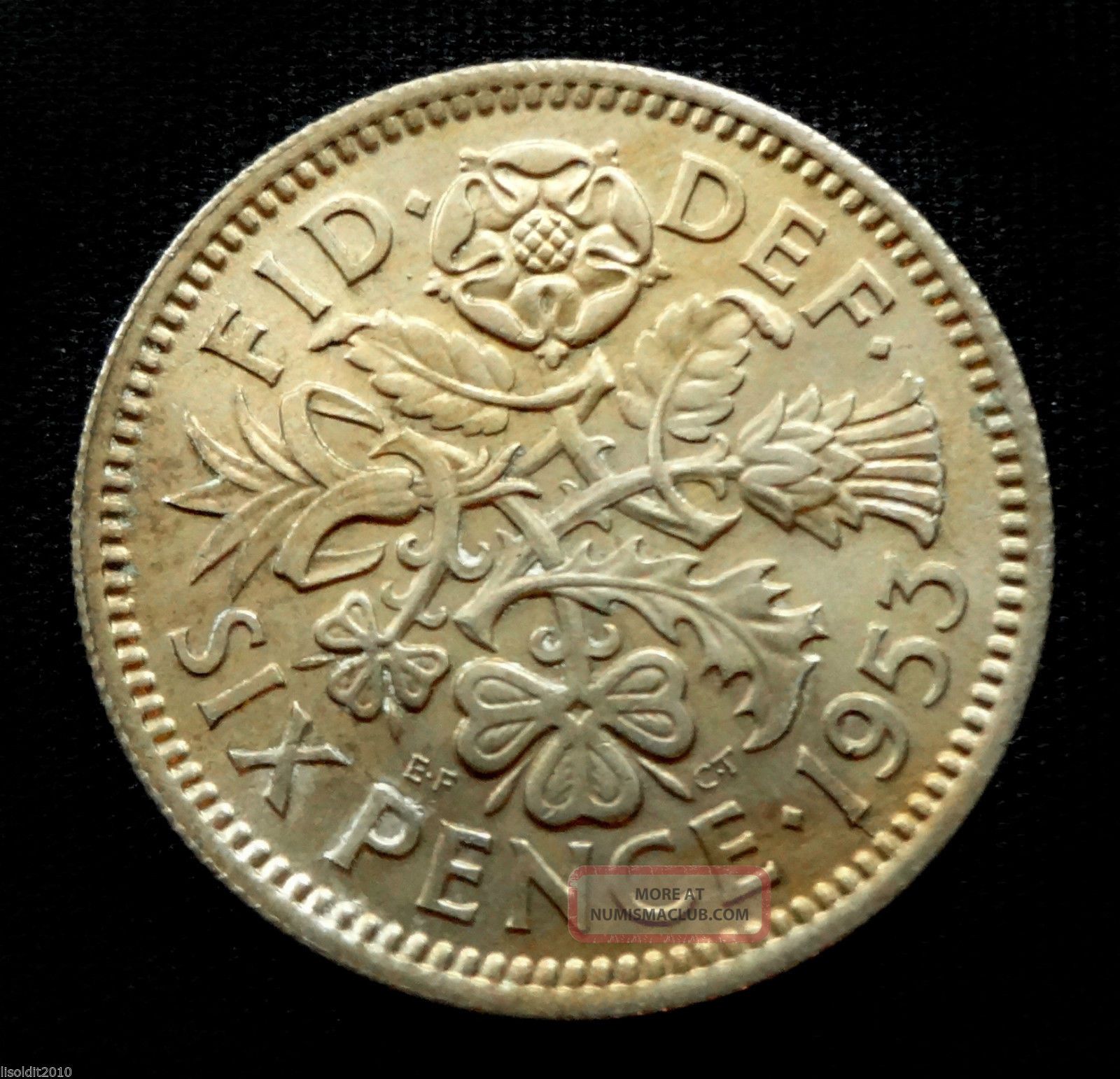 Uk, Great Britain 1953 6 Pence - Elizabeth Ii Tudor Rose ...