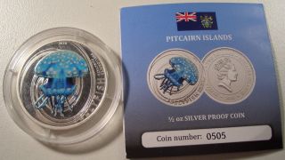 2010 Pitcairn $2 White Spotted Jelly Fish 1/2oz.  Silver Proof Coin Low Mintage photo