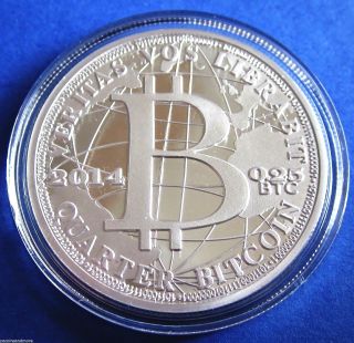 1x Bitcoin Silver Plated Coin 1 Troy Ounce Qr Code 2014 Design Btc Medallion photo