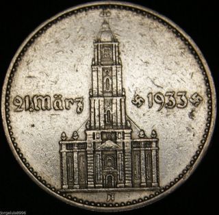 German Nazi Silver Coin 2 Rm 1934 A Garrison Church,  4 Swastikas W/d photo