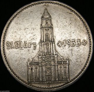 German Nazi Silver Coin 5 Rm 1934 F Garrison Church With Date photo