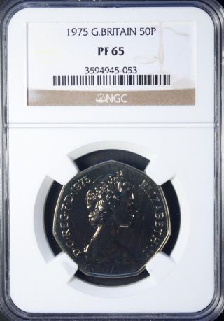 1975 Great Britain 50 Pence Ngc Pf 65 Unc Copper - Nickel photo
