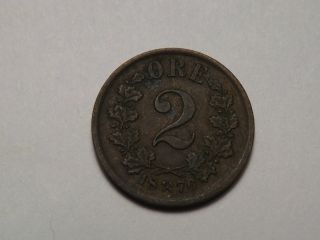 1876 Norway 2 Ore Bronze Coin Xf photo