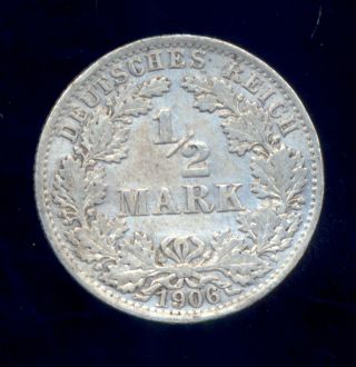 Germany Empire Silver Xf 1/2 Mark 1906 photo