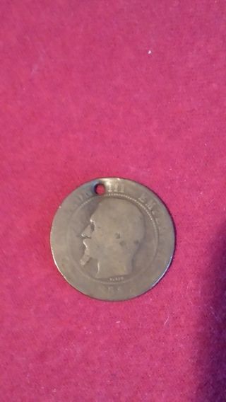 1854 France Bronze 10 Centimes Coin - Napoleon Iii photo