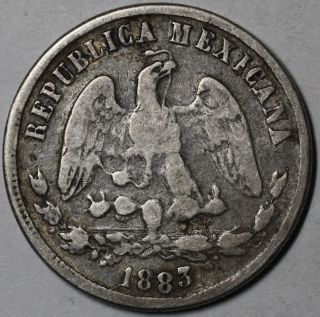 1883 - Pi Mexico Date Error Silver 50 Centavos Coin (rare 22,  000 Made) Potosi photo