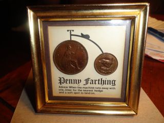 Great Britian One Penny And Wren Fathering In A Frame photo
