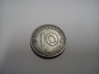 Germany - Third Reich 10 Pfennig Coin With Swastika - 1941 - A - Vf++ photo