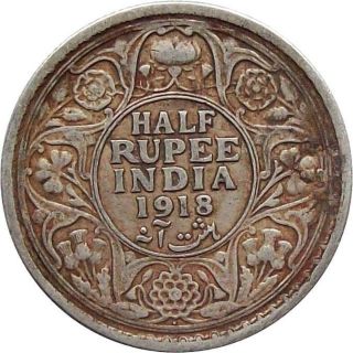 British India Half Rupee Silver Coin King George V 1918 Km - 522 Very Fine Vf photo
