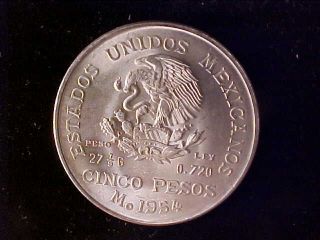 Mexico 5 Pesos 1954 Bu Scarce Date photo