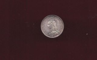 Great Britain Uk 1887 Threepence Silver Unc Coin photo