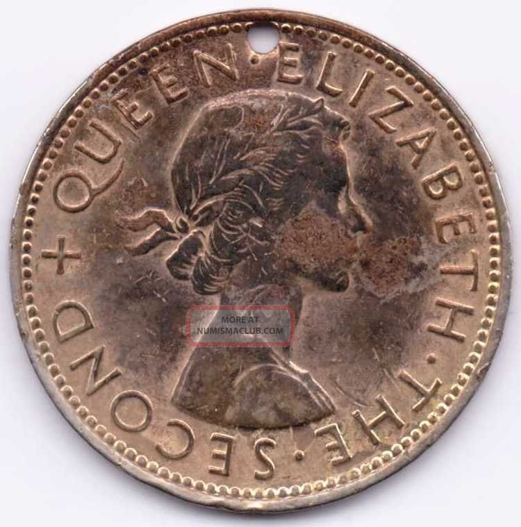 Gold Plated 1957 Zealand Penny With Hole (holed) Australia & Oceania photo