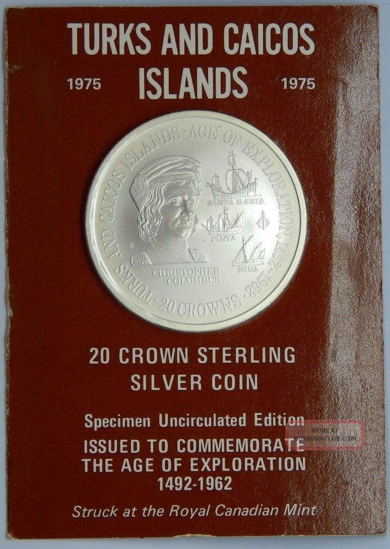 1975 Turks And Caicos Islands 20 Crown Sterling Silver - The Age Of 