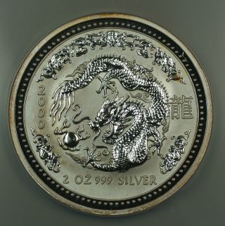 2000 Australia 2 Oz 999 Silver $2 Dragon Coin Ngc Ms - 66 Large Slab photo
