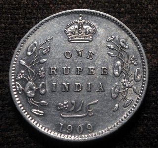 India British.  Edward Vii.  1 Rupee 1909 - Silver.  Km 508.  (xg - 97) photo