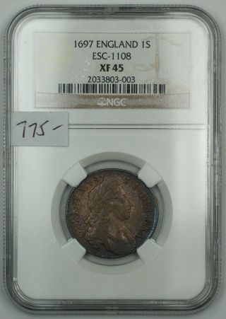 1697 England One Shilling Silver Coin Esc - 1108 Ngc Xf - 45 Akr photo