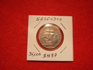 Portuguese Silver 5$00 (5.  00) Escudos 1937 (key Date) photo