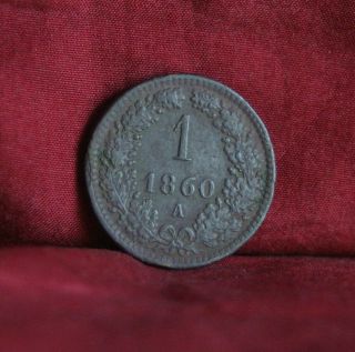1860 A Austria 1 Kreuzer Copper World Coin Km2186 Eagle Crown photo