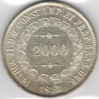 Tmm 1852 Uncertified Silver 2000 Reis Of Brazil Au photo