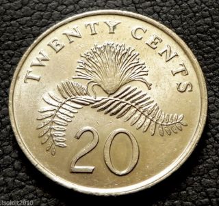 Singapore,  Unc 1985 20 Cent.  Powder - Puff Plant Coin photo