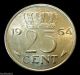 Old Netherlands 1964 25 Cents Juliana Coin Europe photo 1