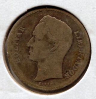1921 Venezuela 2 Bolivares Silver Coin photo