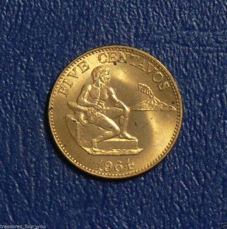 1964 Philippines 5 Centavos Brass World Coin Ungraded photo
