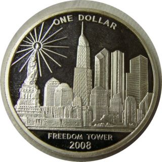 Elf Cook Islands 1 Dollar 2008 Proof Silver Twin Towers Freedom Tower photo