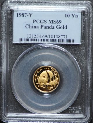 1987 - Y Pcgs Ms69 1/10 Oz 10 Yuan Gold Chinese Panda Coin photo