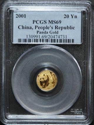 2001 Pcgs Ms69 1/20 Oz 20 Yuan Gold Chinese Panda Coin photo