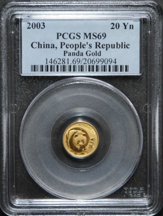 2003 Pcgs Ms69 1/20 Oz 20 Yuan Gold Chinese Panda Coin photo