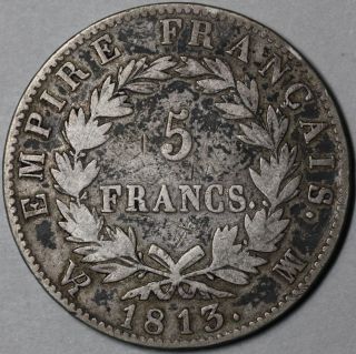 1813 - Ma Rare Marseille France Silver 5 Francs Napoleon Emperor 1st Empire Coin photo