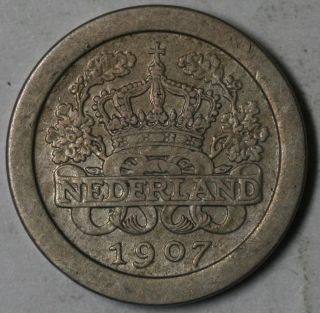 1907 Netherlands Round 5 Cents (queen Wilhelmina) Coin photo