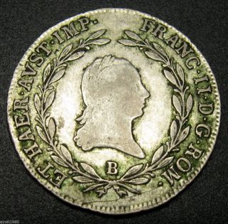Austria 20 Kreuzer Silver Coin 1805 B Km 2140 Pleasant Grade photo