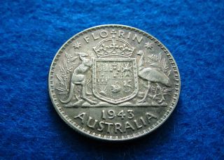 1943 Australia Silver Florin - Light Natural Toning - photo