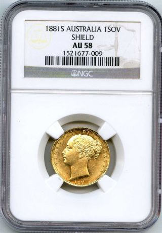 1881 S Ngc Au58 Australia Gold 1sov Sovereign Sydney Shield British photo