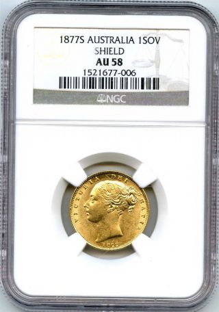 1877 S Ngc Au58 Australia Gold Sovereign Sydney Shield British 1sov photo