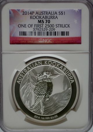 Ngc Registry 2014 P Australia Silver Kookaburra $1 Ms70 1st 2500 Perfect Bu Coin photo