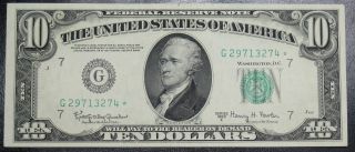 1950 E $10 Dollar Federal Reserve Star Note Chicago Grading Au+ 3274 Pm5 photo