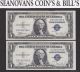 2 Consecutive 1935 U.  S.  $1 Silver Certificate,  Blue Seal,  Q03332764d - 2765d Small Size Notes photo 1