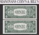 2 Consecutive 1935 U.  S.  $1 Silver Certificate,  Blue Seal,  Q03332764d - 2765d Small Size Notes photo 2