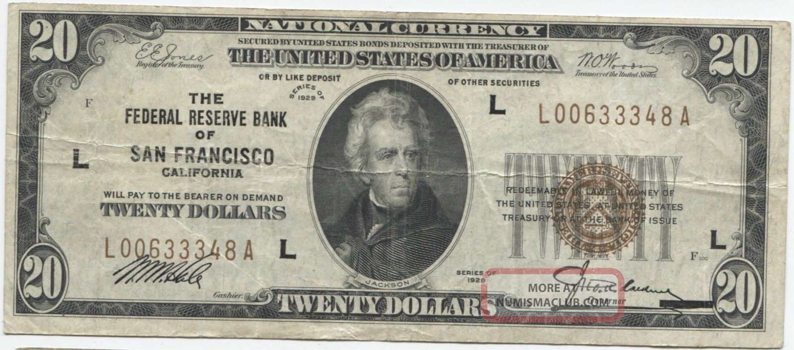 Series 1929 $20 National Currency San Francisco
