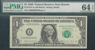 $1 1988==two - Digit Serial==number 24==a00000024b==pmg Ch Unc 64 Epq photo