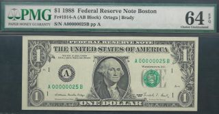 $1 1988==two - Digit Serial==number 25==a00000025b==pmg Ch Unc 64 Epq photo