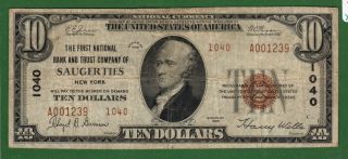 {saugerties} $10 Tyii The First Nb & Trust Co Of Saugerties Ny Ch 1040 Vf photo