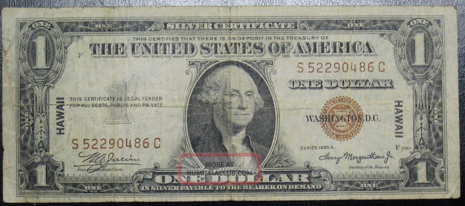 1935 A One Dollar Silver Certificate Hawaii Note Grading Fine 0486c Pm6 Small Size Notes photo