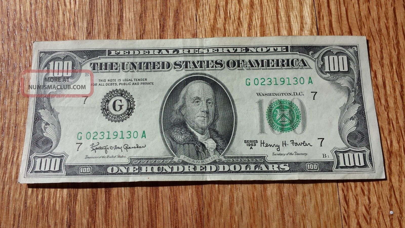 $100 Usa Frn Federal Reserve Note Series 1963a G02319130a Vintage Awesome Small Size Notes photo