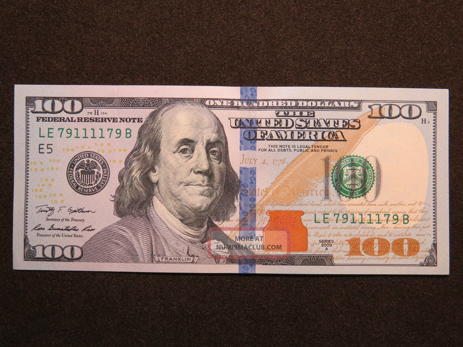 2009a $100 Us Dollar Bank Note Le79111179b Bookend Bill United States Unc Small Size Notes photo