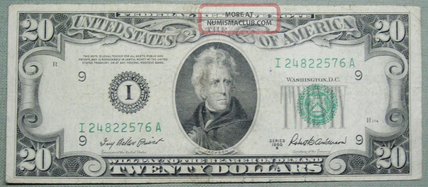 1950 B $20 Dollar Federal Reserve Note Grading Vf Minneapolis 2576a Pm2 Small Size Notes photo