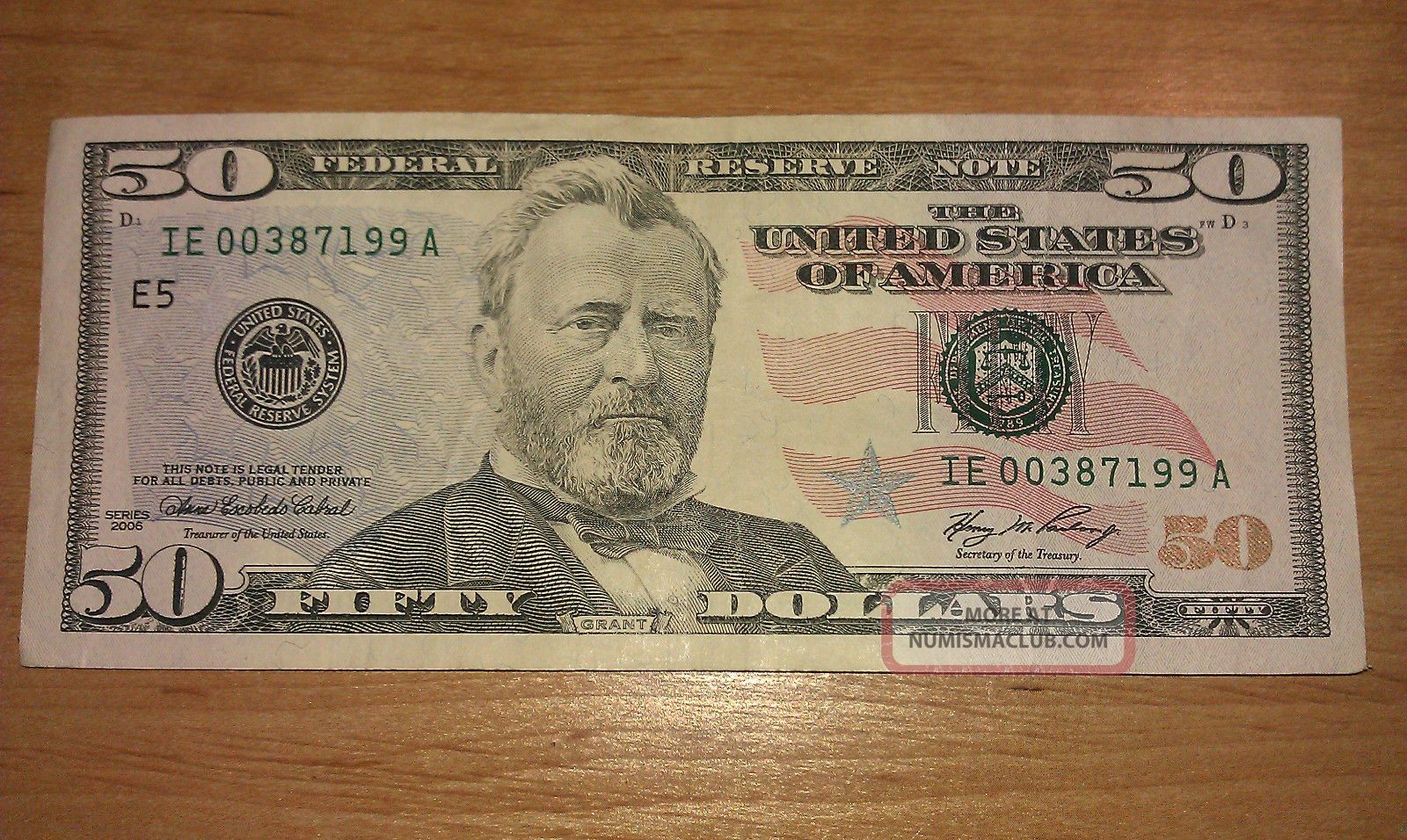 $50 U.  S.  A.  F.  R.  N.  Federal Reserve Note Series 2006 Ie00387199a Small Size Notes photo